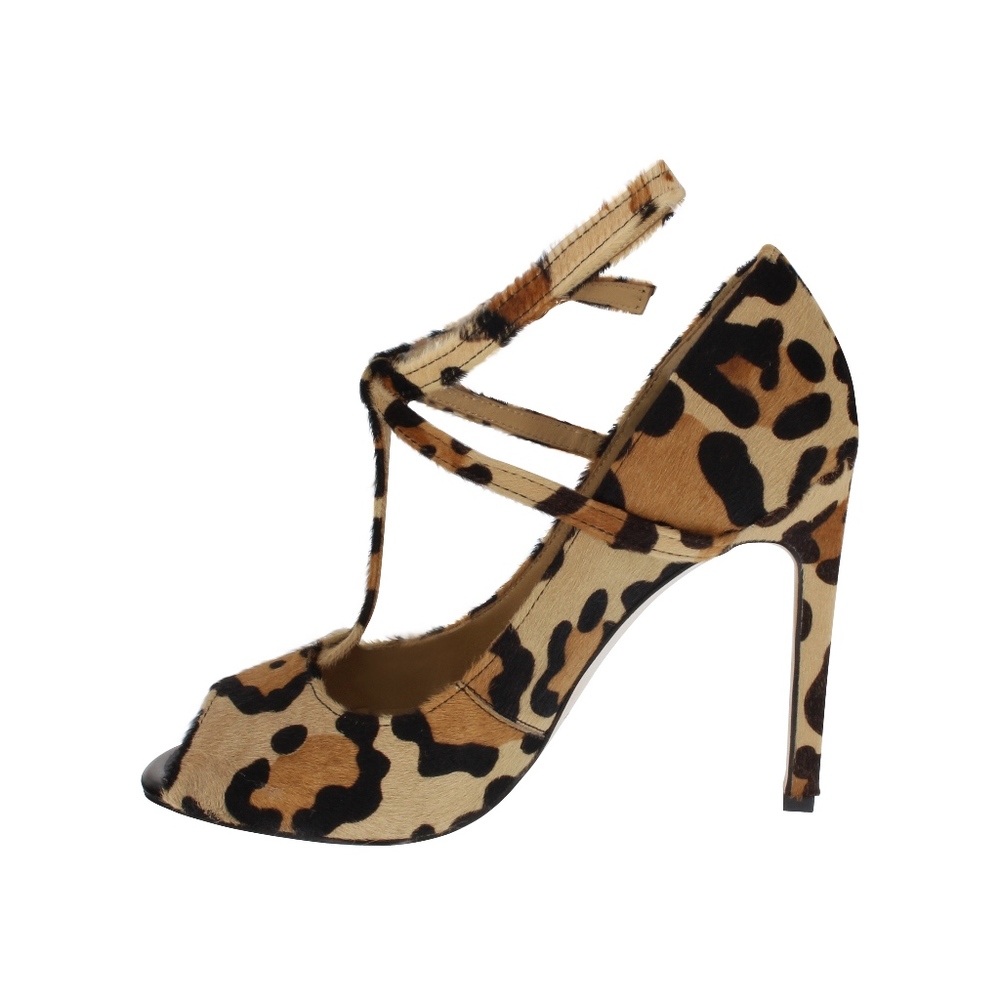 Animal print open toe t-strap pumps